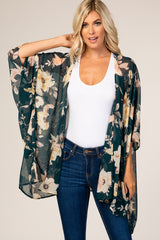 Forest Green Floral Sheer Kimono