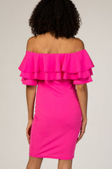 PinkBlush Fuchsia Layered Ruffle Off Shoulder Fitted Maternity Dress