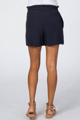 Navy Blue Tie Front Linen Maternity Shorts