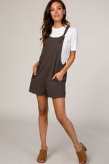 Charcoal Adjustable Strap Maternity Short Overalls