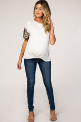 White Animal Sleeve Knot Front Maternity Top