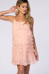 Peach Thin Strap Textured Polka Dot Ruffle Hem Maternity Dress