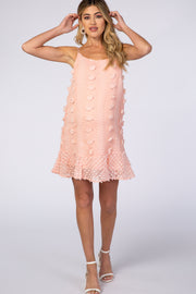 Peach Thin Strap Textured Polka Dot Ruffle Hem Maternity Dress