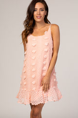 Peach Thin Strap Textured Polka Dot Ruffle Hem Maternity Dress