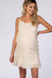 Cream Thin Strap Textured Polka Dot Ruffle Hem Maternity Dress