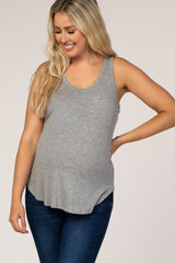 Grey Ribbed Maternity Tank