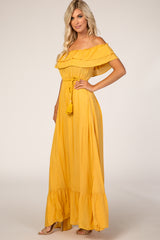 Yellow Off Shoulder Tassel Tie Maxi Dress