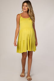 Lime Yellow Tiered Maternity Tank Dress