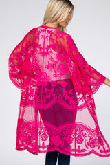 Magenta Mesh Lace Cover Up