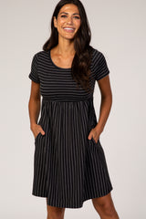 Black Striped Maternity Babydoll Dress