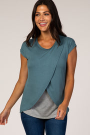 Slate Blue Layered Wrap Front Nursing Top