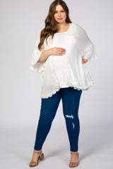 Ivory Crochet Lace Trim Maternity Plus Cover Up