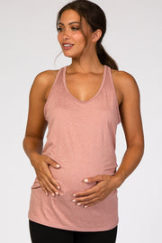 Mauve Ruched Racerback Maternity Tank Top