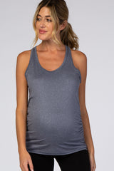 Navy Blue Ruched Racerback Maternity Tank Top