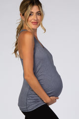 Navy Blue Ruched Racerback Maternity Tank Top