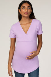 Lavender Short Sleeve Wrap Maternity Nursing Top