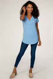 Blue Short Sleeve Wrap Nursing Top