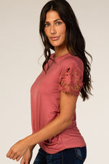 Rust Crochet Sleeve Knotted Hem Top