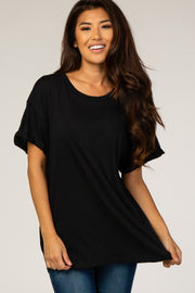 Black Cuffed Sleeve Basic Tee