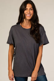 Grey Cuffed Sleeve Basic Tee