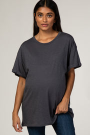 Grey Cuffed Sleeve Basic Maternity Tee