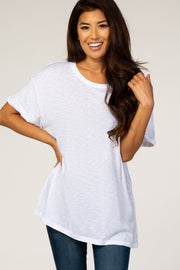 White Cuffed Sleeve Basic Tee