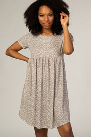 Beige Animal Print Empire Waist Dress