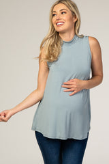 Dusty Green Mock Neck Maternity Tank Top