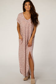 Mauve Animal Print Short Sleeve Maxi Dress