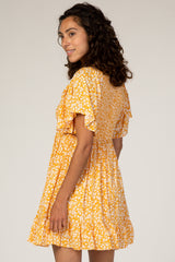 Yellow Floral Smocked Ruffle Dress