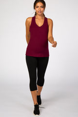 Burgundy Solid Active Racerback Maternity Tank Top