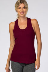 Burgundy Solid Active Racerback Maternity Tank Top