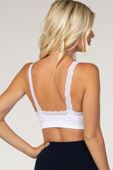 White Textured Rib Lace Bralette