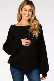 Black Off Shoulder Bubble Sleeve Maternity Sweater