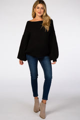 Black Off Shoulder Bubble Sleeve Maternity Sweater