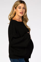 Black Off Shoulder Bubble Sleeve Maternity Sweater