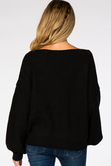 Black Off Shoulder Bubble Sleeve Maternity Sweater