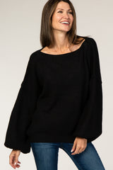 Black Off Shoulder Bubble Sleeve Sweater