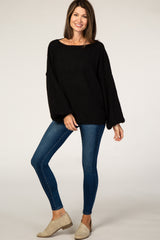 Black Off Shoulder Bubble Sleeve Sweater