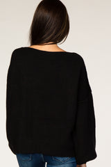 Black Off Shoulder Bubble Sleeve Sweater