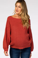 Rust Off Shoulder Bubble Sleeve Maternity Sweater