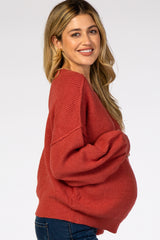 Rust Off Shoulder Bubble Sleeve Maternity Sweater