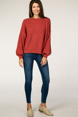 Rust Off Shoulder Bubble Sleeve Sweater