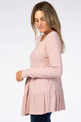 Mauve Textured Rib Tiered Maternity Top