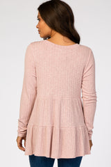 Mauve Textured Rib Tiered Long Sleeve Maternity Top