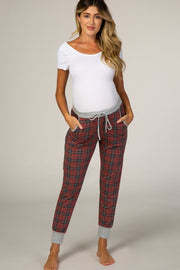 Red Charcoal Plaid Maternity Sleep Joggers