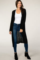 Black Ribbed Knit Long Cardigan