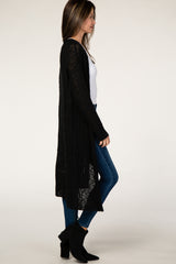 Black Ribbed Knit Long Cardigan