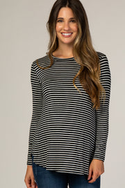 Black White Striped Basic Maternity Top