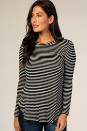 Black White Striped Basic Top